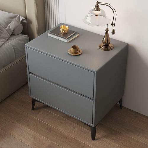 轻奢现代简约家用卧室意式床头柜收纳岩板床边黑色床边柜实木高级