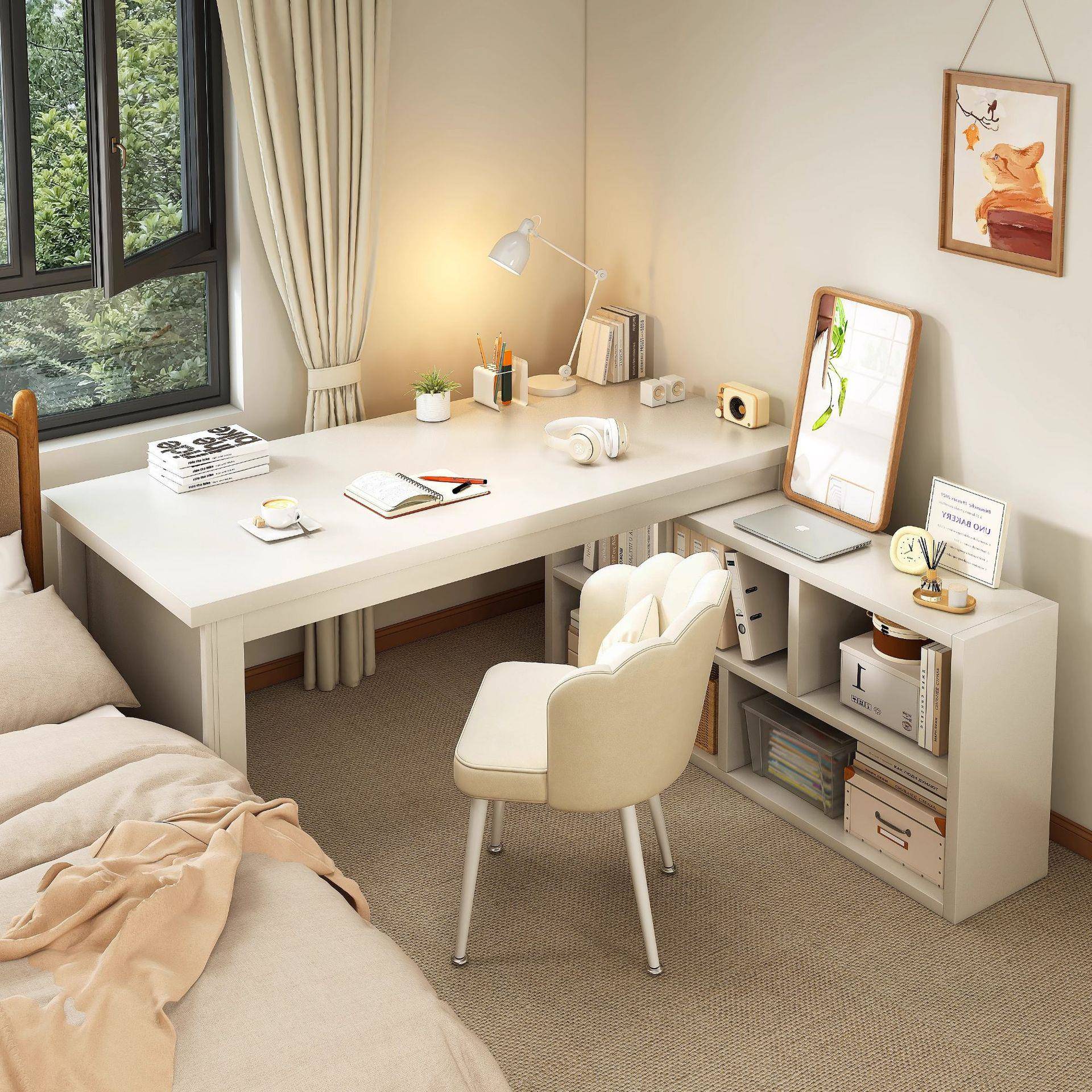 转角电脑桌台式书桌学生家用写字桌书柜一体桌简约卧室小户型桌子