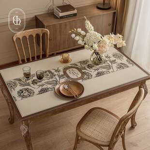 法式黎菲尔复古轻奢感皮革桌垫防水防油氛围感皮餐桌布茶几布