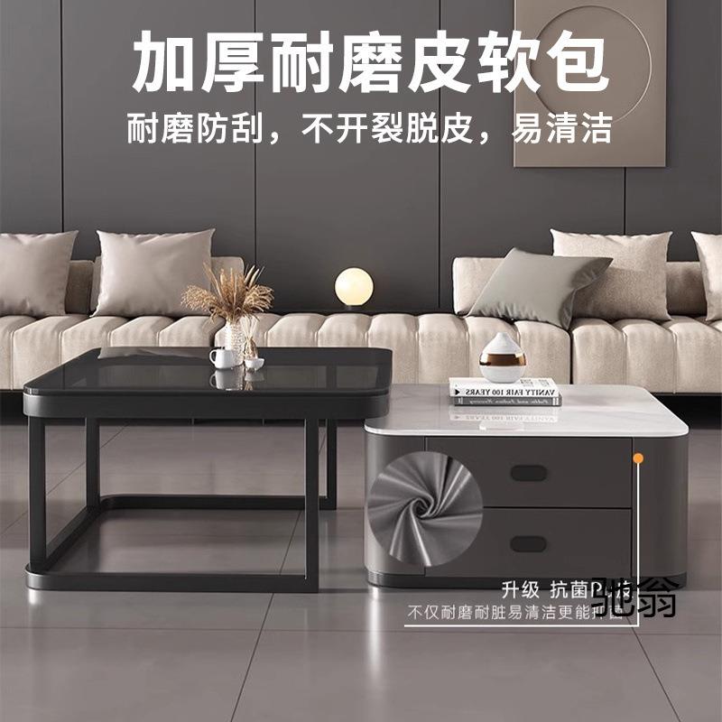 岩板茶几客厅家用现代简约小户型轻奢实木网红玻璃方形茶几