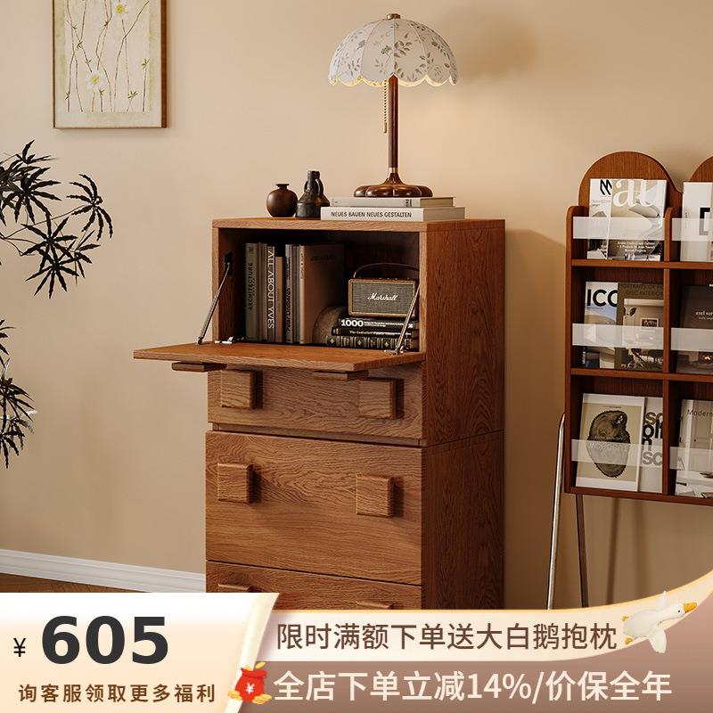 吉与 复古风卡门柜客厅靠墙餐边柜中古实木斗柜多功能储物抽屉柜