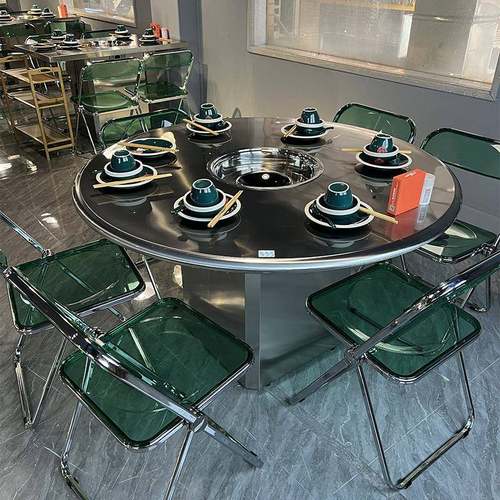 不锈钢火锅店圆桌子工业风韩式烤肉店餐饮西餐厅餐桌椅组合商用