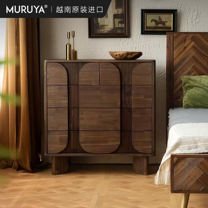 慕芮雅复古实木斗柜客厅卧室家用抽屉收纳五斗柜餐边柜中古靠墙柜