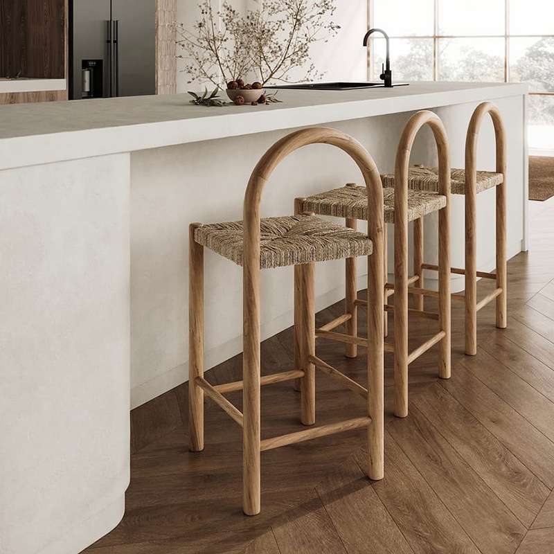 高脚吧椅实木凳子水吧台餐椅藤编吧椅家用酒店餐厅诧寂风