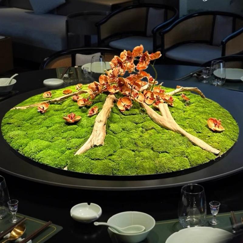 大圆桌中间转盘摆花酒店餐桌摆件中式桌芯装饰品假花摆设桌花盆景