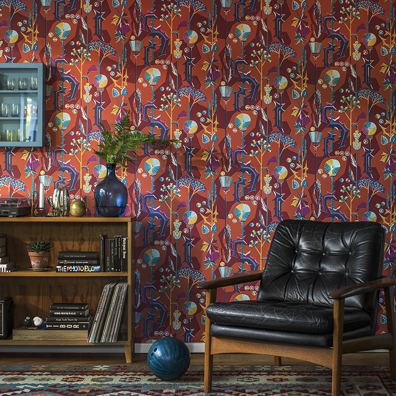 个性定制抽象艺术红色壁画客厅玄关沙发电视背景S墙纸无缝墙布壁