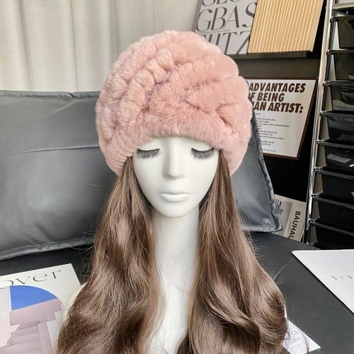 獭兔毛帽子女冬季可爱加厚保暖时尚百搭护K耳中老年妈妈包头帽皮