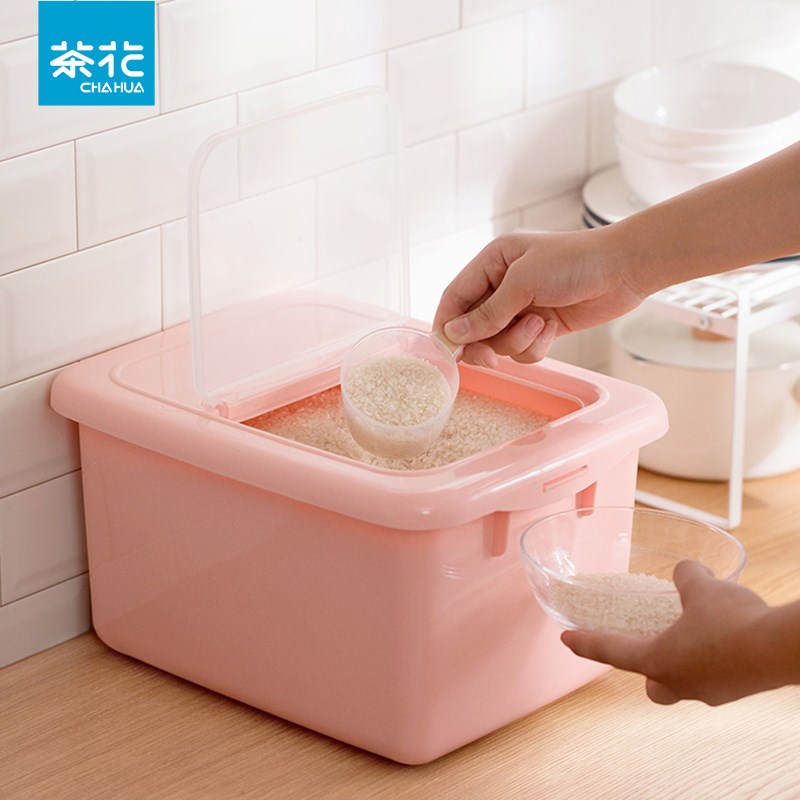 茶花塑料米桶储米箱15斤带盖防虫防潮H米缸无异味装面粉防尘送量