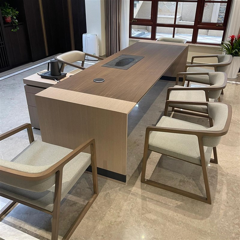 新中式白蜡d木茶桌椅组合办公室禅意实木干泡茶台办公桌会客桌一