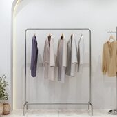 货架 简约带滚轮不锈钢拉丝银色展示挂衣架女装 服装 店展示架落地式