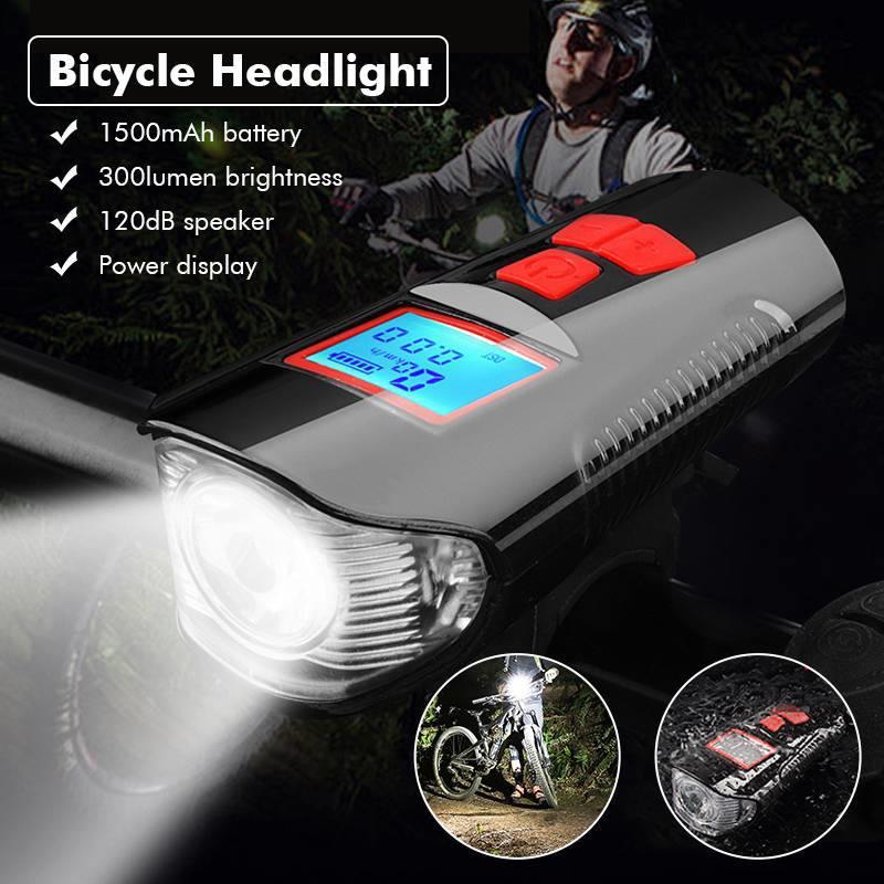 新款自行车灯充电骑行灯【前灯喇叭电量显示码表多功能合一】