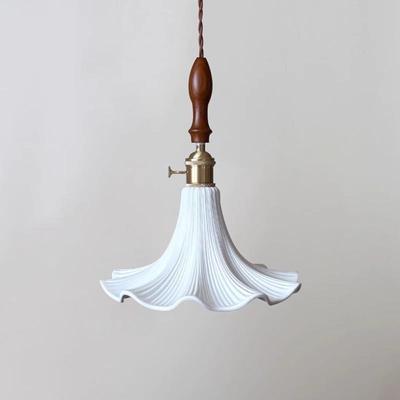 法式小吊灯中古风卧室床头护眼光吊线灯陶瓷木槿花朵餐厅吧台吊灯