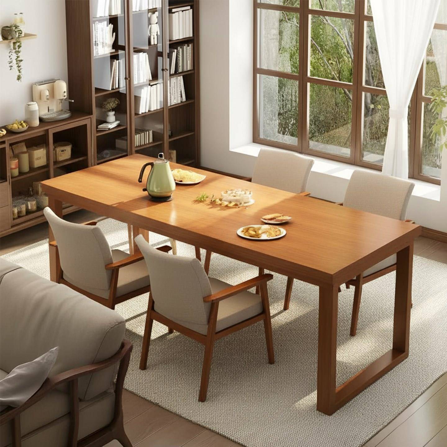 实木胡桃色餐桌家用客厅饭桌长方形大板桌子2025新款简约桌椅组合