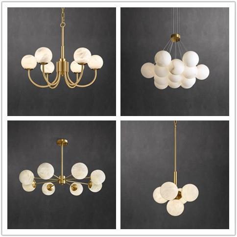 现代简约轻奢全铜云石吊灯客厅餐厅大气灯具设计师创意卧室铜灯