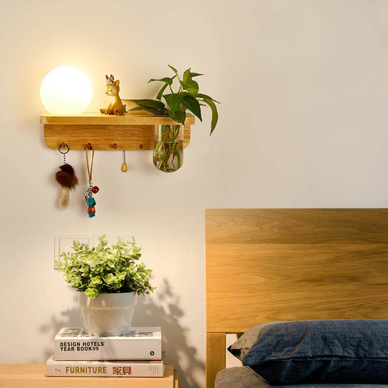 室内壁灯可种植物实木创意阳台客厅LED走廊家居墙壁木艺壁挂式