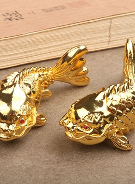 创意纯黄铜龙鲤鱼茶宠办公室桌面年年有余手P把件活动龙鱼小摆件