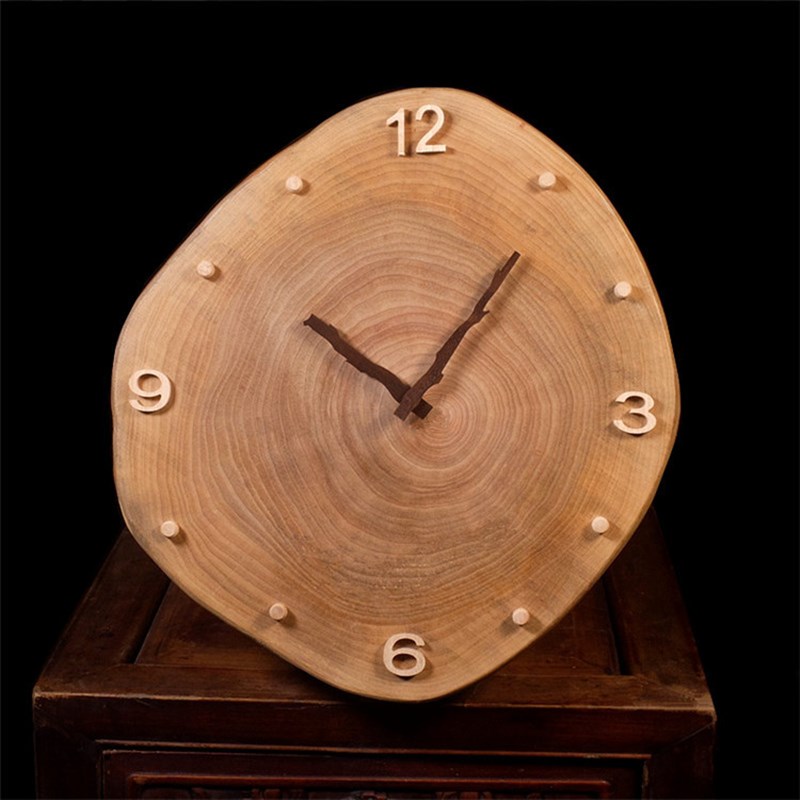 香樟木挂钟客厅个性新中式田园扫秒单面手工制Q超静音卧室实木挂
