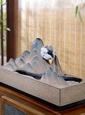 桌面流水摆件新中式客厅玄关办公室茶室山水装饰T循环水景招财喷