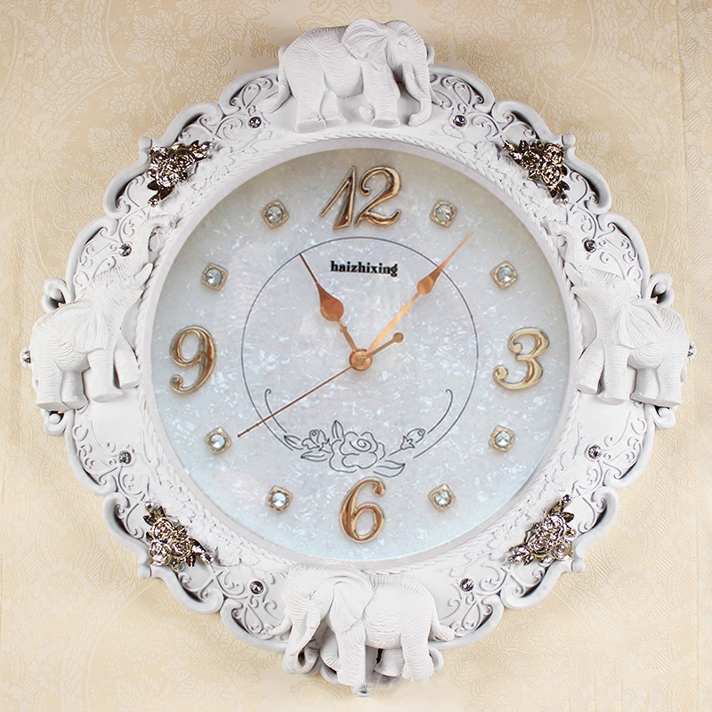 欧式复古无声超静音钟表 客厅卧室个性大象装饰壁挂T表 20英寸挂