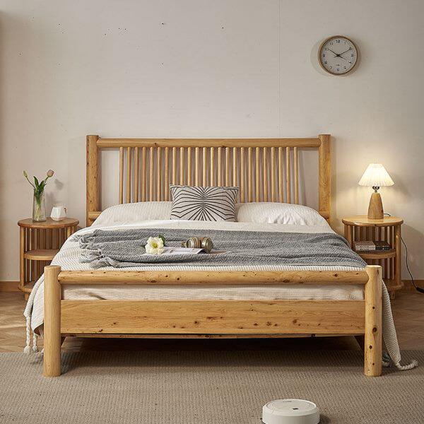 柏木床双人床家用全实木床新款四川硬板床实木床家具柏木原木床