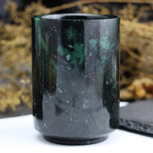 天然墨绿玉茶杯玉石单杯药王石水杯喝茶杯子活磁性直筒杯居家大号