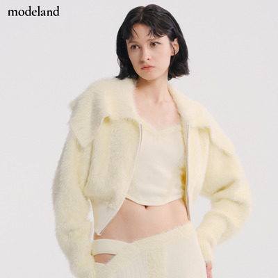 【设计师款】NOPHORA辣妹羽毛大翻领收腰白色外套modeland买手店