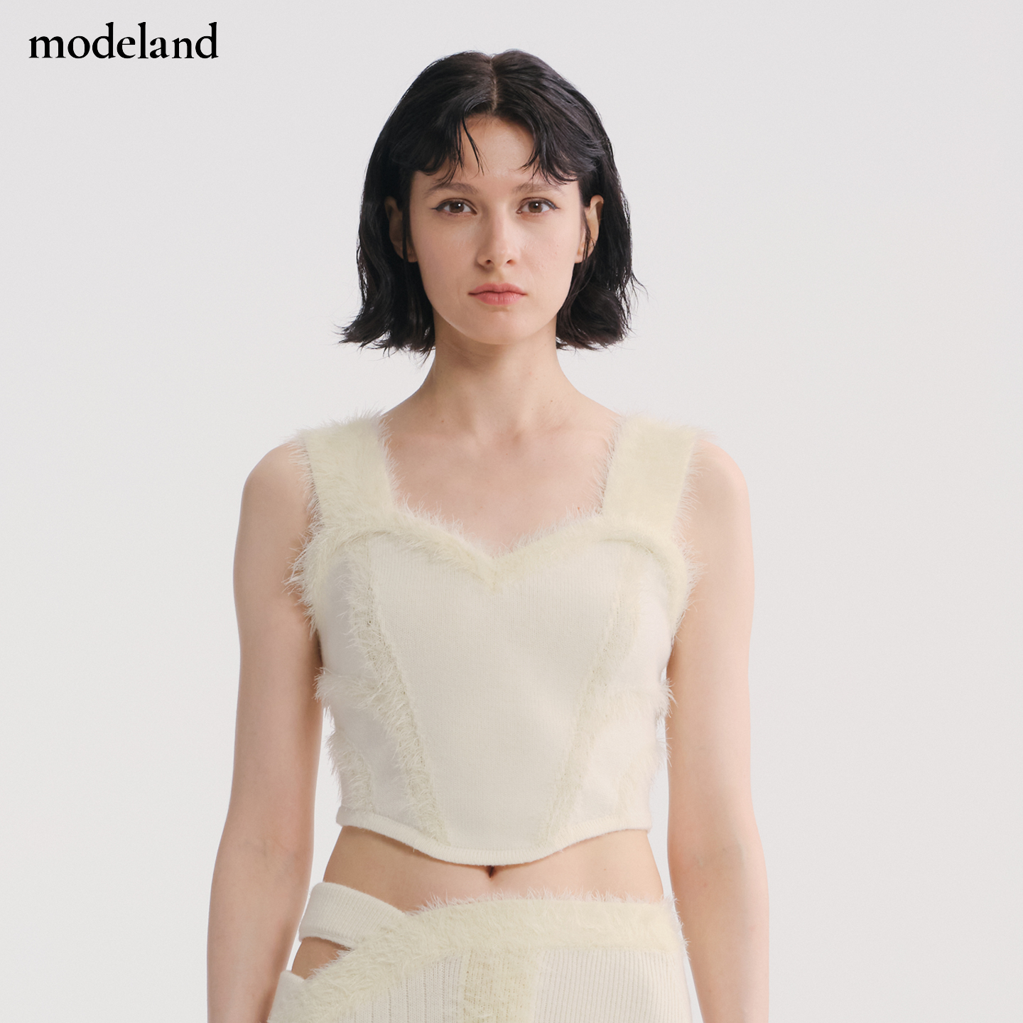 【设计师款】NOPHORA羽毛纱针织辣妹白色吊带背心modeland买手店