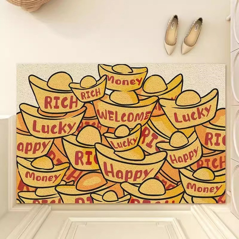 入户地垫b国潮发财可裁剪丝圈耐磨防滑脚进门玄关垫除尘大门口地