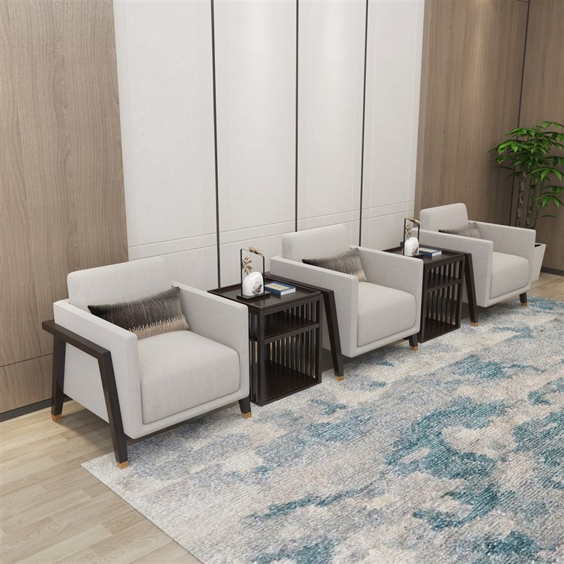 贵宾接待会客沙发新m中式实木现代简约单人商务洽谈会议室办公家