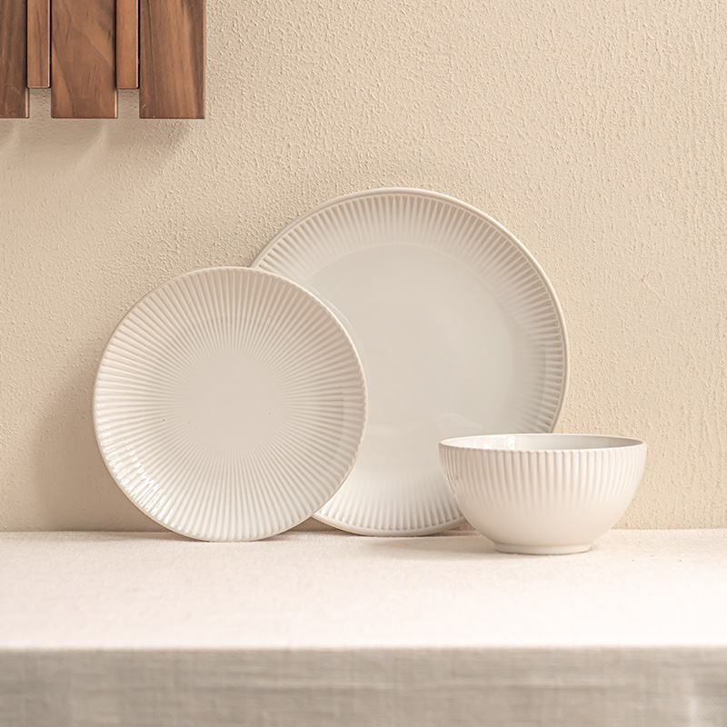 YE HOME 线条浮o雕陶瓷碗盘子家用餐具沙拉碗面碗菜盘西餐盘早餐