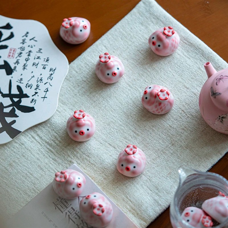 猪油冻陶瓷泡泡鱼j茶宠香插可爱手工捏花家居摆件茶道香道可养装