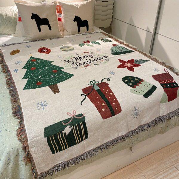 金丝线气氛喜庆圣诞节多功能装饰毯子单人位小型沙发垫全盖布挂毯