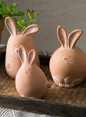 红陶土装饰品摆件可爱卡通小动物兔子小H猫园艺花园庭院阳台室内