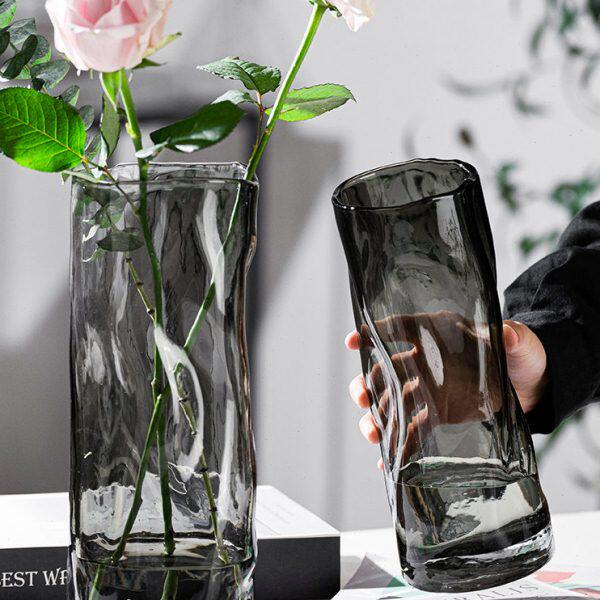 餐桌网红鲜花透明简约水养玫瑰插花玻璃花瓶轻奢百合客厅摆件创意