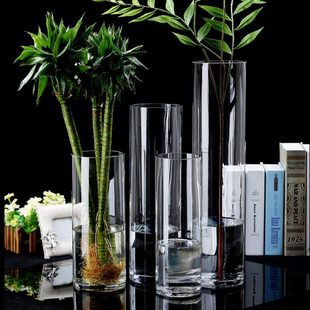 特大号文昌竹花瓶玻璃透明高50厘米60插花富贵竹百合圆柱直筒落地