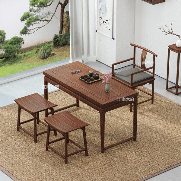 老榆木禅意泡茶台阳台简约新中式茶桌实木小户型茶桌椅组合原木