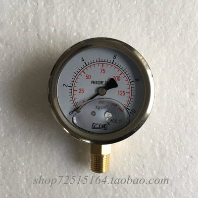 FTB不锈钢YN60耐震压力表0-10公斤油压水压150PSI接头1/4PT立式LM