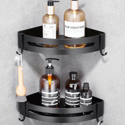 太免打孔浴室铝冲厕所蓝壁挂式三角转角卫生间淋浴房房置物架凉空