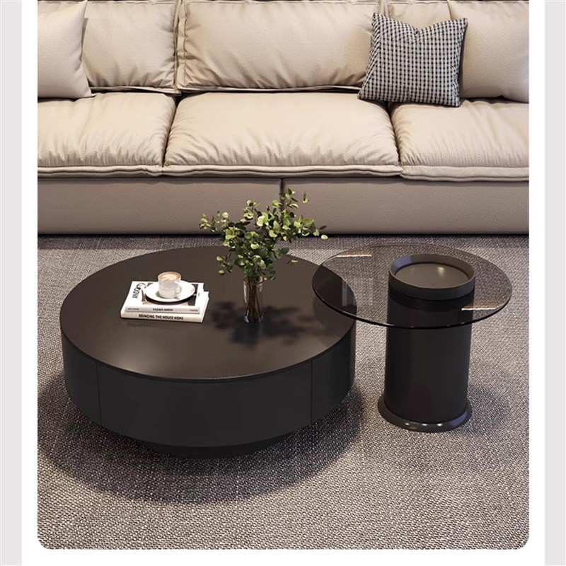 意式轻奢岩板茶几l客厅家用小户型现代简约高级感圆形茶几组合