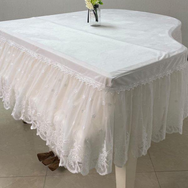 三角钢琴罩白色布艺琴罩防尘罩简约现代高端法式琴套双人单人凳罩