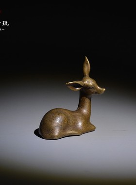 中式古铜小茶宠文玩书房摆件铜鹿B复古纯铜迷你小铜器摆件小玩意