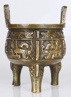 纯铜鼎摆件香炉聚宝盆龙鼎三x足鼎仿古圆鼎家居装饰品摆设开业礼