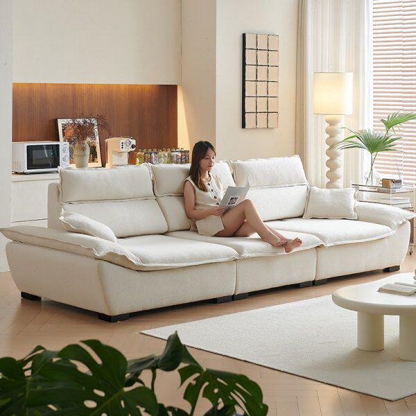 帆船沙发可调节靠背大坐深法式奶油风新款直排无扶手棉麻布艺沙发