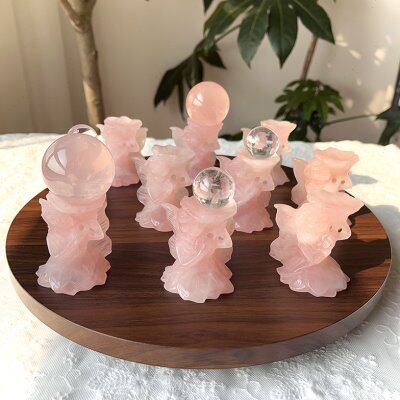 天然底托饰品摆件底座仙粉晶座粉晶座子雕刻球球粉晶水晶原石球座