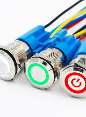 19mm金属按钮开关自复自锁圆形带LED灯汽车点动 喇叭改装电源启动