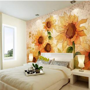 向日葵花田园女孩卧室床头背景墙壁纸高级感法式覆古壁布2025新款