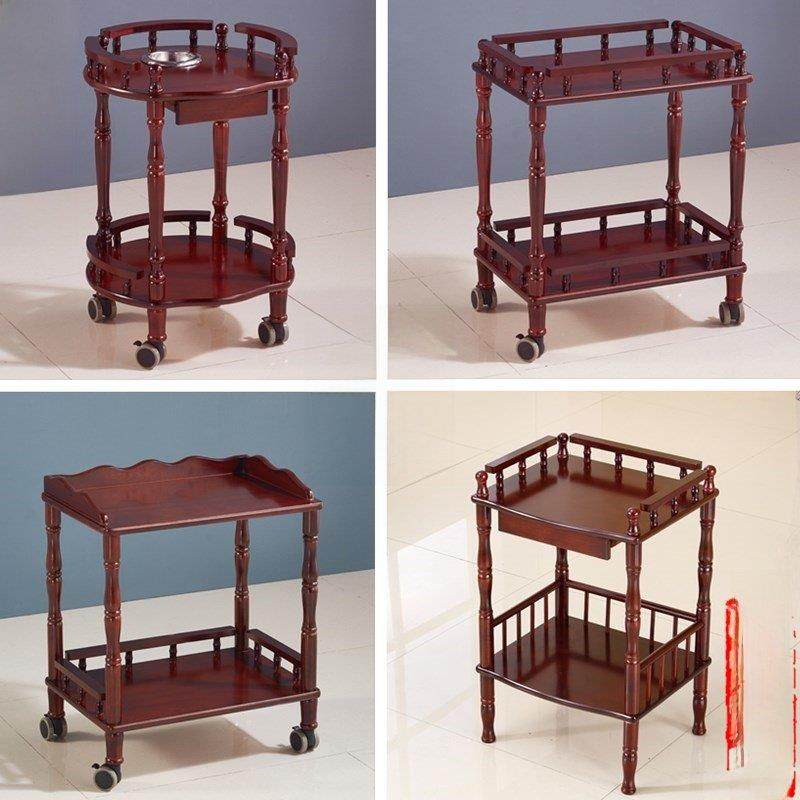实木移动双层小圆茶几麻将桌机角几茶水架置物电话架花架沙发边几