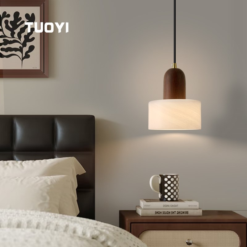 2025新款主卧i室床头吊灯意式高级感轻奢中古风创意长线 线玻璃吊