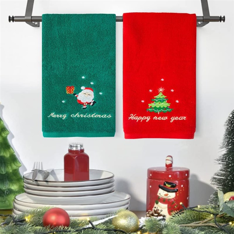 2条Christmas Hand Towels 礼盒装圣诞节厨房浴W室擦手巾毛巾礼物