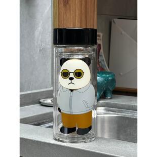 CUP mystery卡通熊猫双层玻璃杯男女商务办公保温隔热泡茶耐热杯